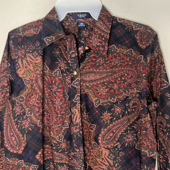 Chaps vintage paisley blouse button up down shirt top - Picture 5 of 10